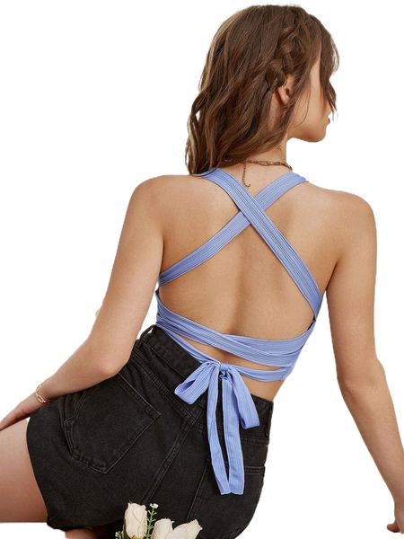 

crisscross knot back crop tank a7y3#, White