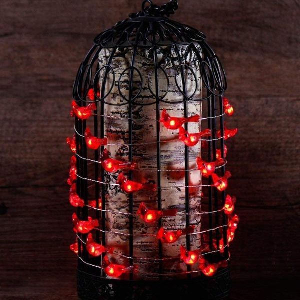 Saiten 30LEDs 3D-rote Vogel-Lichterkette Fee dekorative Lampe batteriebetrieben mit Fernbedienung Timer 8 Modi für Hochzeit Weihnachten PartyLED LED