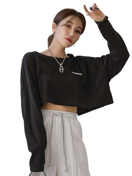 

dazy letter patched drop shoulder crop tee p2qh#, White