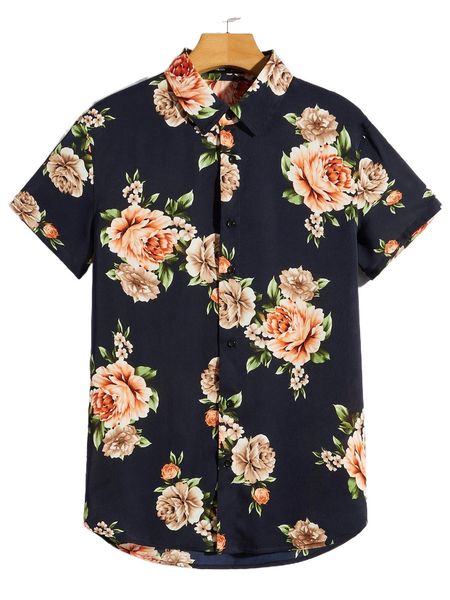 

men floral print shirt 51cr#, White;black
