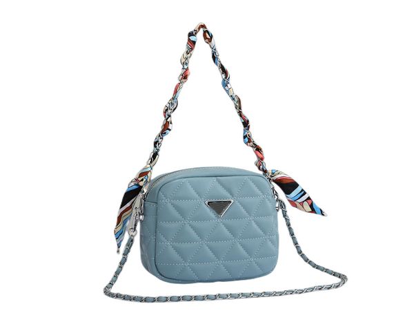 

22ss new women classic triangle logo mini shoulder bag fashion bags luxury designer purses pu leather silk scarf chain crossbody satchel wom