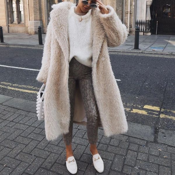 

women's winter faux fur coat bomber wool teddy jacket beige overcoat long sleeves vintage outfit mujer l220725, Tan;black