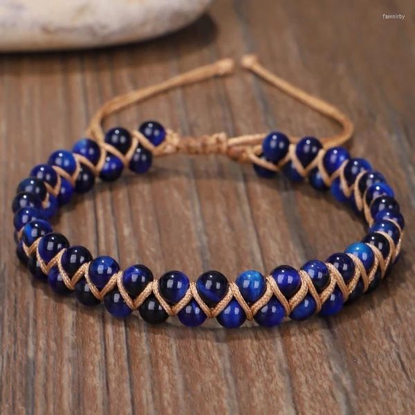 Fili di perline Braccialetto di tigre blu naturale Occhio di coraggio Bracciale intrecciato per braccialetti di amicizia fatti a mano da donna Gioiello di fascino per uomo Fawn22