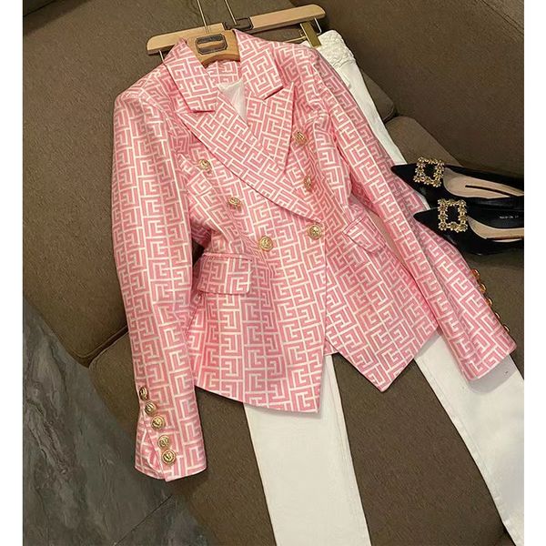 

t046 tide runway high-quality feature crop blazer retro designer presbyopic suit jacket lion double-breasted slim 5xl women's clothing, White;black