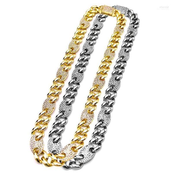 Цепи тяжелые мужские мужские кубинские звенья цепь со знаком Bling Hip Hop Rapper Choker Золотое серебряное ожерелье 14 -мм панк -танцовщицы Elle22