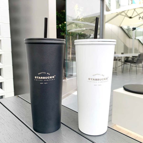 

starbucks straw mug couple black and white frosted stainless steel student coffee