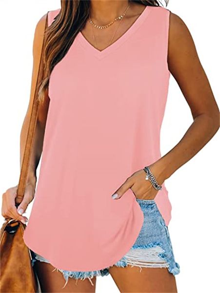 

& tees women's summer vest sleeveless casual v-neck shirt, White