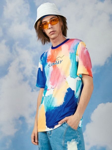 

men tie dye slogan graphic tee v9w2#, White;black