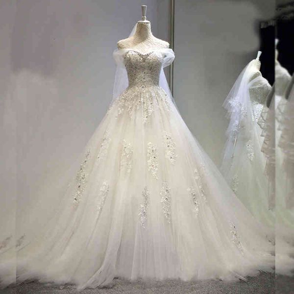 

ball gown wedding dresses bridal one shoulder dress small tailed lace pompous skirt wedding dress pregnant woman high waist slim big tailed, White