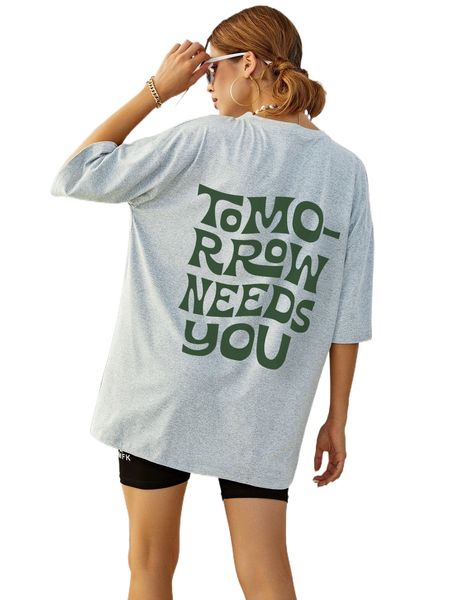 

slogan graphic drop shoulder tee 82xx#, White