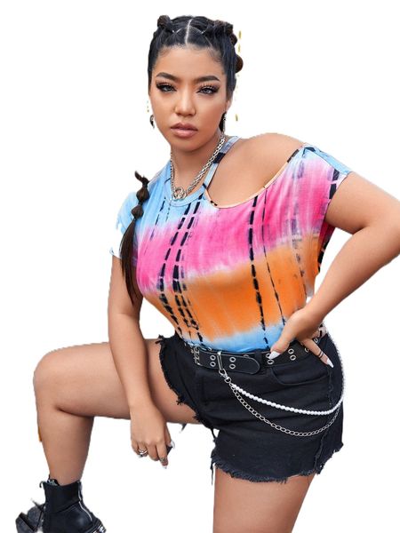 

plus cutout detail tie dye tee h4ya#, Black