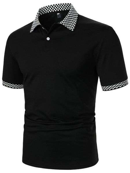 

men contrast checkered collar polo shirt a8ob#, White;black