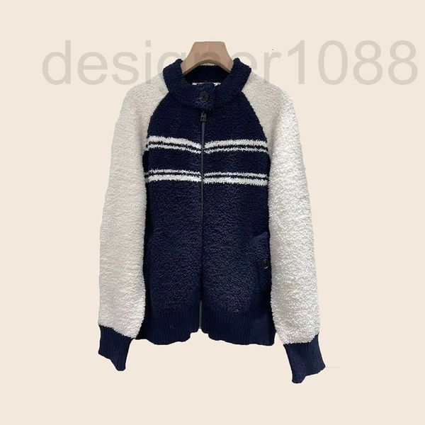 

women's sweaters designer 2022 spring and autumn new classic contrast color zipper lazy casual soft waxy teddy women's sweater car, White;black