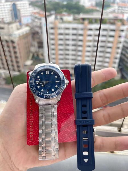 

vs 300m mens watches 42mm 8800 automatic movement watches super waterproof fine steel case watch band ceramic ring mouth, Slivery;brown