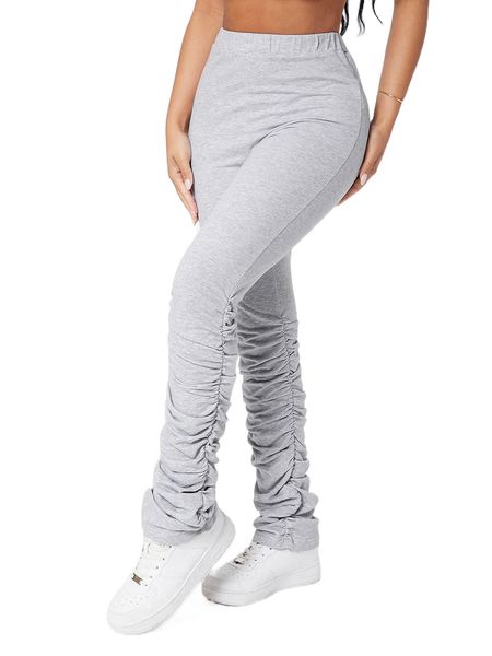 

petite elastic waist solid ruched pants b8fn#, Black;white