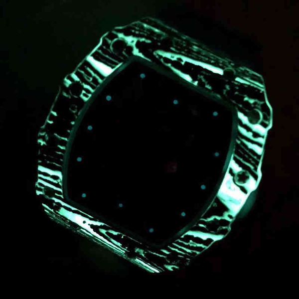 

wine barrel watch richa mill rm53-01 series fully automatic mechanical carbon fiber black tape men, Slivery;brown