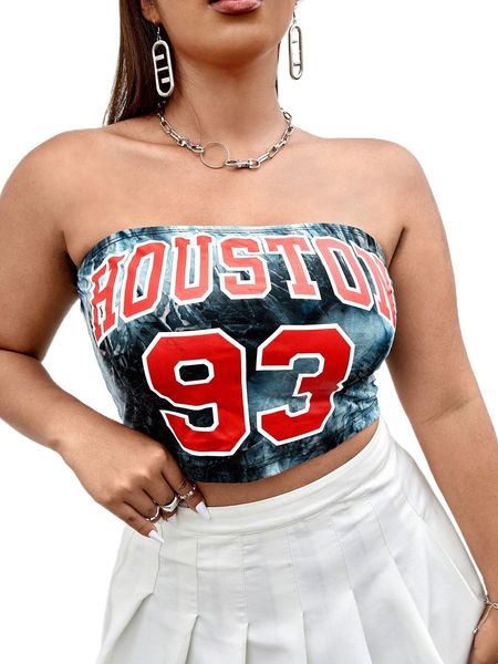 

plus tie dye letter graphic crop tube p5un#, Black