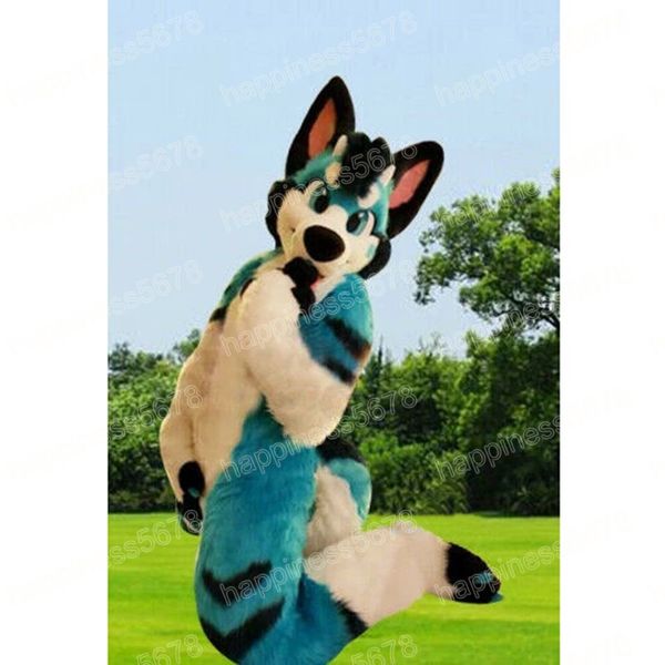 

performance long fur blue husky dog mascot costumes christmas cartoon character outfits suit birthday party halloween outdoor outfit suit, Red;yellow