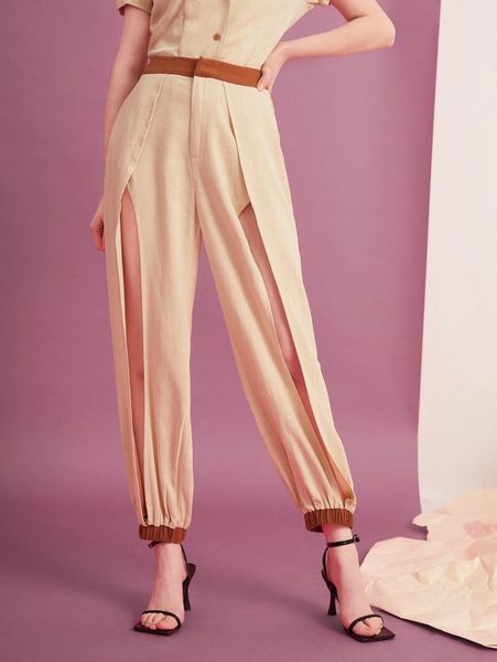 

x rachael b designs cutout colorblock carrot pants g2gw#, Black;white