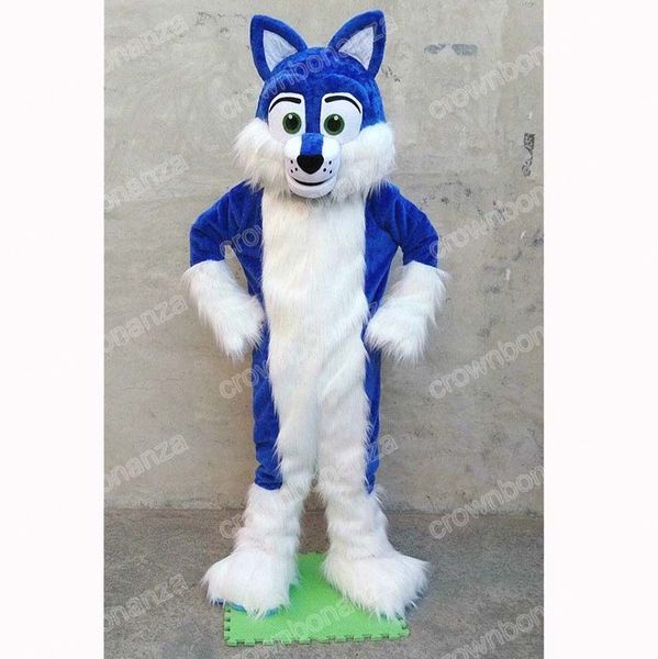 

halloween long fur blue husky mascot costume cartoon character outfits suit carnival adults outfit christmas birthday party outdoor outfit, Red;yellow