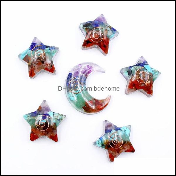 

stone resin chakra carving sun moon star shape crystal healing meditation decoration ornaments crafts gift drop delivery bdehome dhyab, Black
