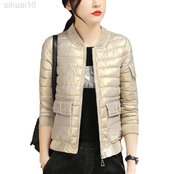 

glitter rose gold jacket cotton winter women 2022 long sleeve zipper slim warm basic short coat for ladies chic outwear l220730, Black