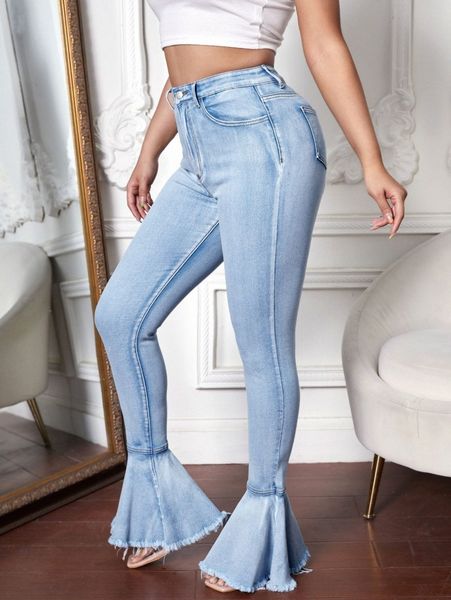 

raw cut flare leg jeans h4e3#, Blue