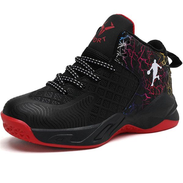

boys brand leather basketball shoes non-slip kids sneakers children sport shoes child boy basket trainers athletic k7260q, Black;red