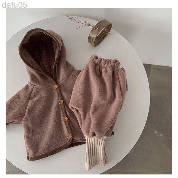 

fashion baby boys clothing sets autumn winter warm kids baby girls jacket pants 2 piece outfits newborn baby hoody clothing suit l220808, White