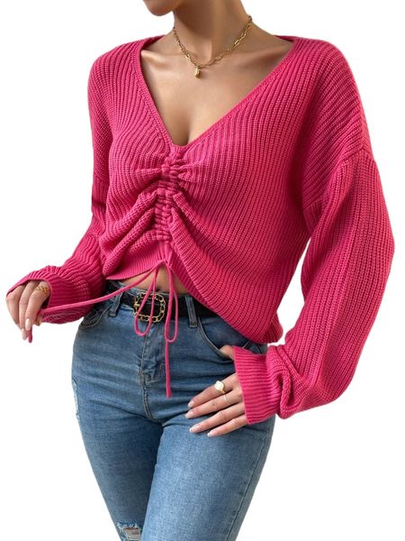 

drawstring front drop shoulder sweater w4ou#, White;black