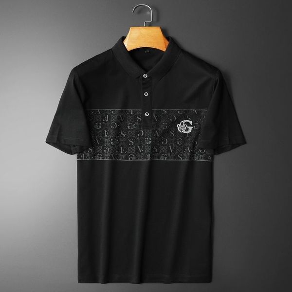 

2022 summer polo shirts men letter pattern shorts sleeve lapel tee slim fit casual business social polos, White;black