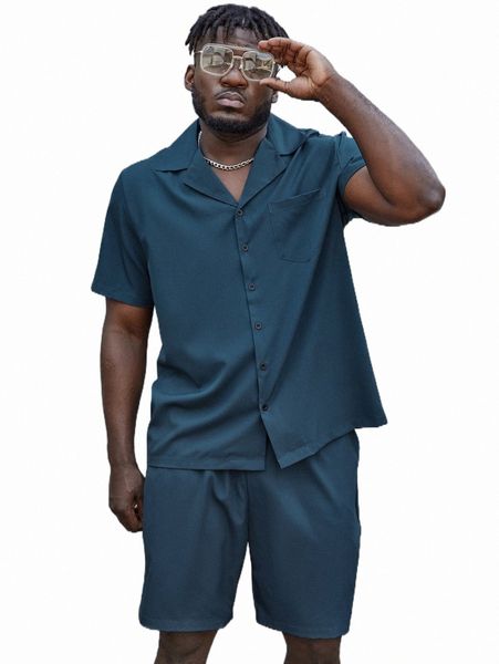 

extended sizes men pocket patched front shirt & shorts 69ql#, Gray