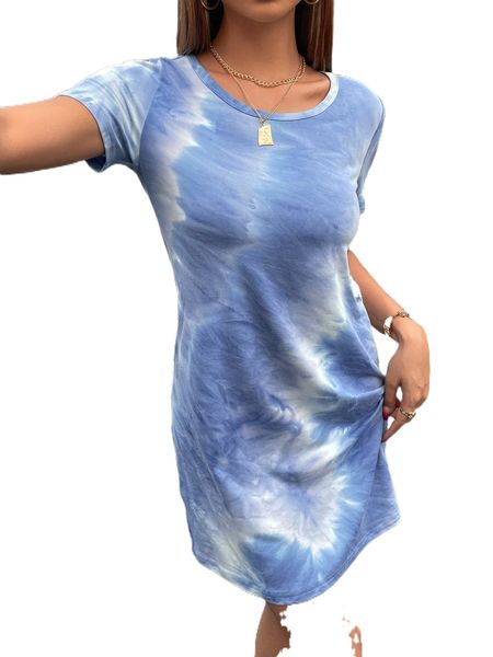 

tie dye tee dress without belt h5gh#, Black;gray