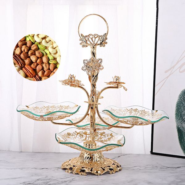

dishes & plates luxury 3 tier glass fruit tray candy cupcake serving tray holder counterdesk dessert plate platter display home kitchen