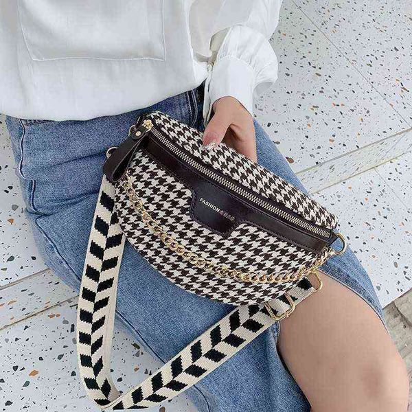 

women's bag new nizi fabric waist bag messenger with iron chain single shoulder indentation letter 220602