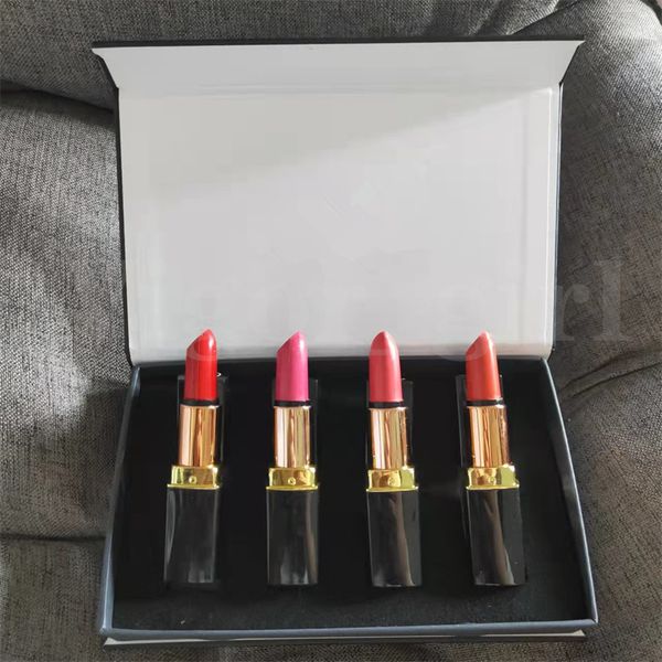 

stock famous brand makeup matte lipstick 4 colors black tube long lasting waterproof velvet lipsticks 4pcs set cosmetic