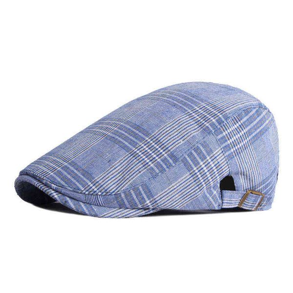 

2022 spring summer men plaid beret cap gentleman newspaper seller hat british peaky blinders style cotton male flat ivy cap adjustable j2207, Blue;gray