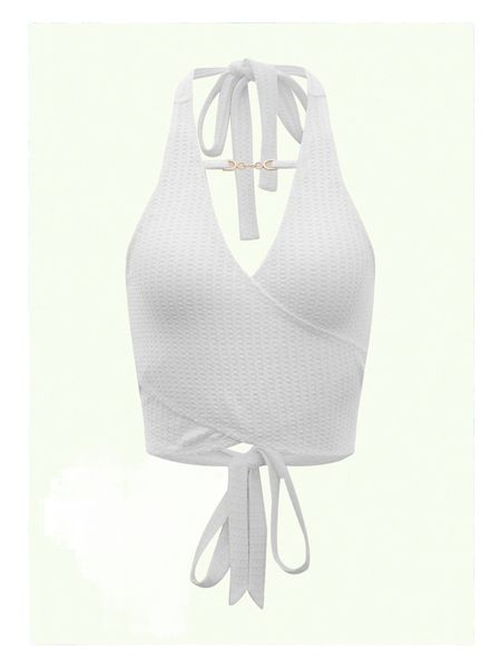 

waffle knit knot back cut out halter w7lb#, White