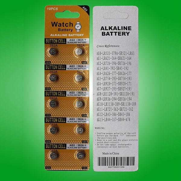 Batteria a bottone alcalina AG3 LR41 1.5v batterie per orologi 5 carte/lotto