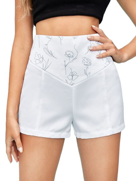 

x sogna floral print wide waistband shorts h8c3#, White;black