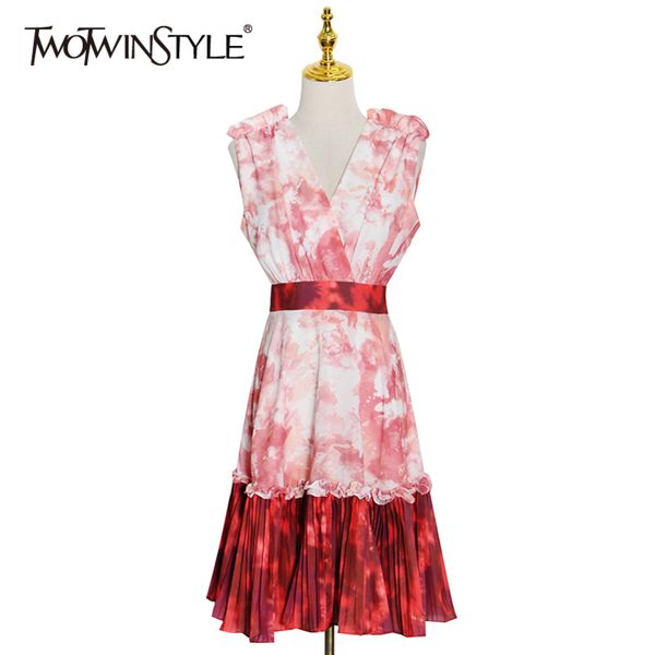 

hit color patchwork ruffle dress for women v neck sleeveless high waist midi dresses female fashion clothing 210423, Black;gray