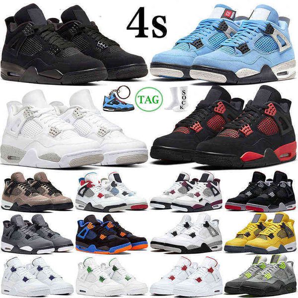 

2022 4s basketball shoes mens womens 4 university blue black cat sail red thunder wild things what the royalty fire men women outdoor, Black;blue