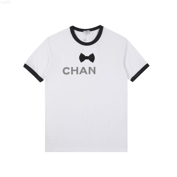 

designer t-shirt2022 xiaoxiangjia spring and summer new classic suede bow black small diamond versatile short sleeve t-shirt2002 luxury hood, White