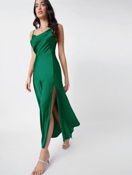 

club split thigh satin cami dress s6ds#, Black;gray