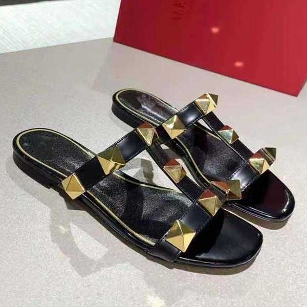 

level woman slipper designer shoes superior quality genuine leather fashion casual shoe beach flip flop size 35-42 with box, Black