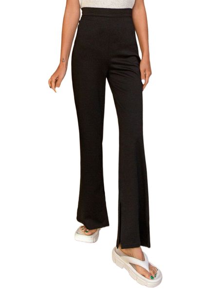 

dazy high waist split hem flare leg pants h43m#, Black;white