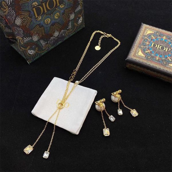 

designer jewelry online classic fashion new water drop tassel necklace simple and versatile suit letter pearl earrings women, Black
