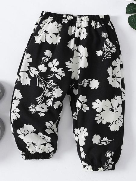 

baby floral print elastic waist pants she02, Blue