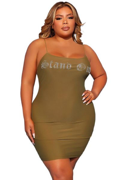 

sxy plus rhinestone letter pattern bodycon dress 59sy#, Black