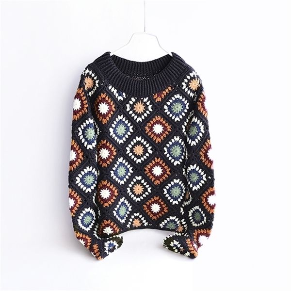 

women's sweater crochet flower ladies knit jersey autumn winter long sleeve thick spain pullover spring knitted jumper 201102, White;black